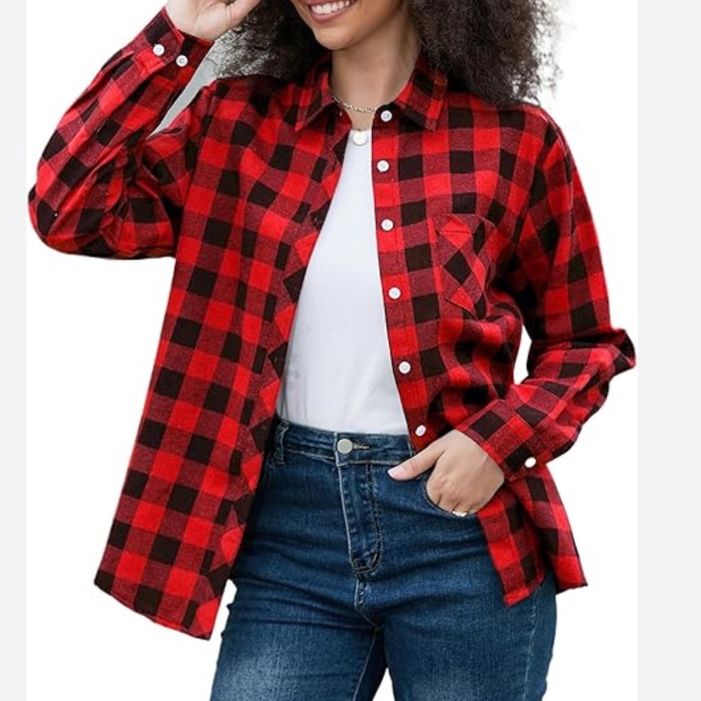 Universal Thread Red and Black Checkered Button Down Flannel Shirt Size Medium